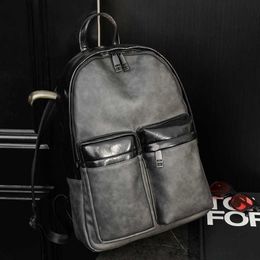 Matte Pu Leather Backpack Men Vintage Fashion Multi-pocket Travel Backpack Computer Bags Student School Bag Men's Backpacks Bag 230411