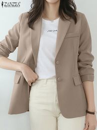 Women's Suits Blazers 2023 Spring Blazer Casual Solid Single Breaste Coat Jacket ZANZEA Stylish Female Chic Outwear Long Sleeved Tops 230411