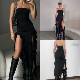 Designer-Kleid 2023 Frühlings-Sommer-Kleid Mode schulterfrei sexy Kleider für Frau BH gewickelt Hüfte dünner unregelmäßiger Rock