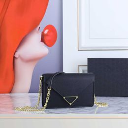 New women designer shoulder bag 10A original genuine leather crossbody bags top quality black Triangle bag fashion white gold chain purse