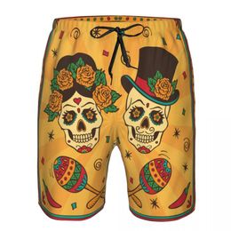 Herren Shorts schnell trocknend Sommer Herren Bademode Beach Board Short Slips für Herren mexikanische Sugar Skulls mit Maracas Badehose BeachwearMen