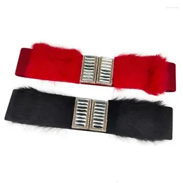 Belts Women Wide Stretchy Belt Vintage Rhinestones Buckle Elastic Waist For Dress Faux Furs Band