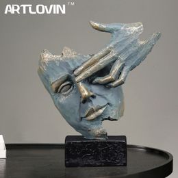 Decorative Objects Figurines Abstract Character Art Collectible Sculpture Resin Thinker Figurine Face Statue Bookshelf Room Home Decoration Accessories 230411