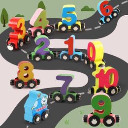 Ce cpc wooden children's number letter traffic magnetic small train 1-2-3 year old children's assembled toy car