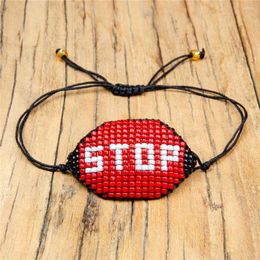 Strand Rice Bead Bracelet Hand Knitting Fashion Bohemia Beading Simple Geometry Tassels Adjustable Letter Stop