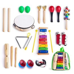 Drums Percussion Musical Instruments for Toddler with Carry Bag 12 in 1 Music Percussion Toy Set for Kids with Xylophone Rhythm Band Tambourin 230410