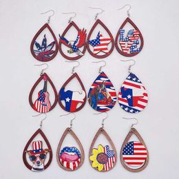 Dangle Chandelier New Wooden USA Patriotic 4th of July Earrings American Flag Sunflower Star Wood Earrings for Women Independence Day Z0411