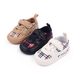 First Walkers Baby Shoes Boy Girll Newborn Infant Toddler Casual Cotton Sole Anti-slip PU Plaid Crawl Crib Shoes