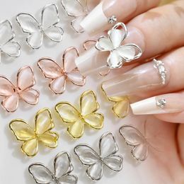 Nail Art Decorations 10 Pcs 3D Butterfly Jewellery Charms Rose Gold/Silver/Gray Crystal Rhinestones 13 14mm Alloy Opal Parts Accessories