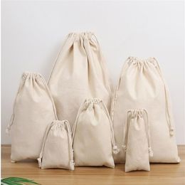 Household Plain Canvas bag Drawstring Storage Laundry Sack Stuff Bag for Travel Home Use unbleached natural eco-friendly customize3281