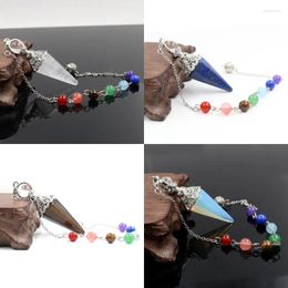 Pendant Necklaces Natural Healing Crystal Quartz Hexagon Pyramid Reiki Pendulum Divination Dowsing 7 Chakra Stone Chain Pendulos Amulet