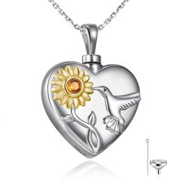 Pendant Necklaces 925 Sterling Silver Cremation Sunflower Hummingbird Urn Heart Memory Jewellery Gift For Ashe Men Friend 231110