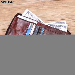 Wallets Genuine Leather Wallet For Men Male Women Cowhide Vintage Handmade Short Zipper Around Men's Purse Card Holder With Coin Pocket