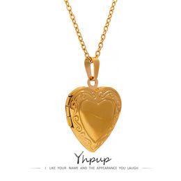 Chokers Yhpup Heart Stainless Steel Pendant Drop Necklace Waterproof Friend Po Picture Frame Locket Charm Necklace Jewellery Gift 230411