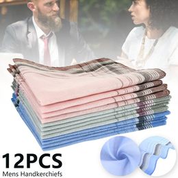 Носовые платки 12pcslot square многоцветные плейд -полосы мужчины женщины карман для свадебной вечеринки.