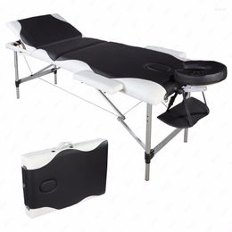 Decorative Figurines 185 X 60 81cm 3 Sections Foldable Beauty Bed Folding Aluminium Tube SPA Bodybuilding Massage Table Black With White Edge