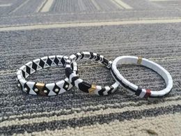 Strand Trendy Black & White Series Enamel Bracelet Set For Women Gold Color Elastic Bangle Jewelry Accessories Gift