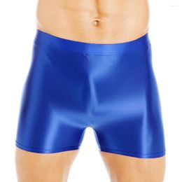 Underpants Men Smooth Glossy Boxer Shorts Shiny Silky Underwear Soft Yoga Bottoms Sportswear Gay Man Fitness Trunks Sissy Tight Panty