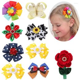 Hair Accessories 2pcs Colorful Flower Hairpins Kids Barrettes Handmade Ribbon Butterfly Clips Girls Clip Headwear