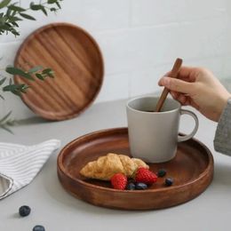 Decorative Plates American Walnut Tray Fruit Solid Wood Circular Shaped Household Water Cup Tea Japanese Wooden Plate Tableware