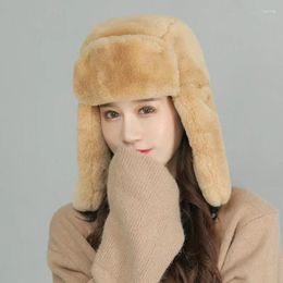 Berets Fur Caps Women Hats Winter Hat Russian Female Thicker Warm Solid Soft Windproof Ear Flap