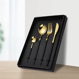 Dinnerware Sets Fork And Spoon Four-piece Set Portuguese Tableware Gift Western Black Gold Steak Knife Stainless Steel Cutlery Golden