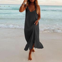 Casual Dresses V Neck A Beach Dress For Women Evening Spaghetti Strap Line Maxi Sleeveless Solid Camis Elegant