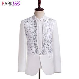 Men's Suits Blazers White Wedding Dress Blazer for Men Stand Collar Floral Embroidery Tuxedo Blazers Mens Slim Fit Party Groomsman Costume Homme 3XL 231110