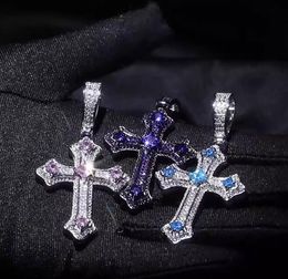 14K Gold Plated Rockstar Cross Pendant Necklace Soild Real Iced Diamond Hip Hop Jewellery for Men Women gifts