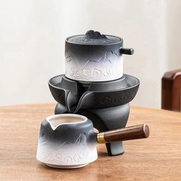 Teaware Sets 9 Pcs Set Stone Mill Automatic Tea Chinese Ceramic Retro Creativity Cup The Teapot Green Gift