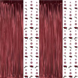 Party Decoration Burgundy Graduation Tinsel Foil Fringe Curtain Backdrop Cap Garland For Grad Decor Supplies