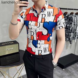 Men's Casual Shirts 2022 Summer Short Sleeve Men Shirt Fashion Print Casual Business Formal Dress Shirts Slim Fit Streetwear Social Tuxedo Blouse W0410