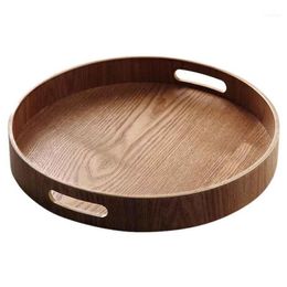 Round Serving Bamboo Wooden Tray for Dinner Trays Bar Breakfast Container Handle Storage Tray11177P
