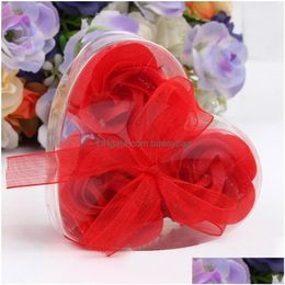 Decorative Flowers Wreaths 3Pcs/Set Heartshaped Rose Soap Bath Body Romantic Souvenirs Valentines Day Gifts Favour Party De Dhyov