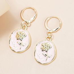 Dangle Earrings 1Pair Multi-color Alloy White Pink Rose Flower Pendant Women Fashion Drop Jewellery Gifts