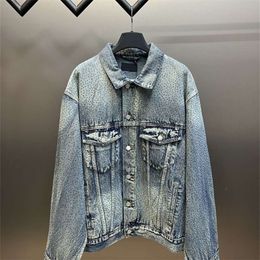 correct Version Bl Family Denim Coats Loose High Edition 23 Autumn/winter New Full Sky Star Water Diamond Denim Coat Washed Old Loose Men's and Women's Jackets