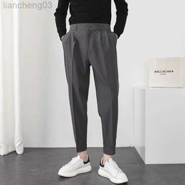 Men's Pants Fashion Men Casual Pants Elastic Waist Small Feet Slim Korean Style Pleated Tapered Male Blazer Pants Trousers Streetwear W0411