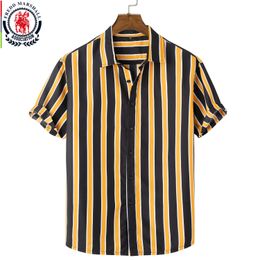 Men's Casual Shirts FREDD MARSHALL Summer Fashion Classic Vertical Striped Shirt Men Short Sleeve Casual Business Dress Shirts Tops 5203 230411