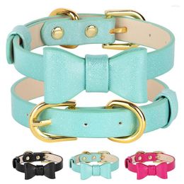 Dog Collars Leather Bow Knot Collar Adjustable Bowknot Puppy Cat Kitten Necklace Accessories For Small Dogs Cats Chihuahua