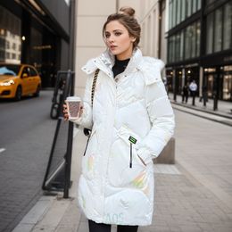 2023 Winter Down Cotton Coat Womens Bright Face Wash Free New Korean Loose Padded Jacket Female Large Size Hooded Long Parkas