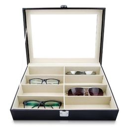 New Eyeglass Sunglasses Storage Box With Window Imitation Leather Glasses Display Case Storage Organiser Collector 8 Slot