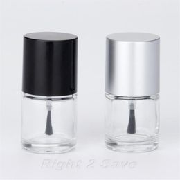 1PC 10ML Nail Polish Bottle with Brush Refillable Empty Cosmetic Containor Glass bottle Nail Art Manicure Tool Black Silver Caps270b