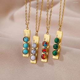 Pendant Necklaces Fashion Stainless Steel Natural Stone Geometric Strip Necklace Personality For Women Men Couple Jewellery