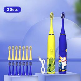 Toothbrush Electric Toothbrush Kids Rechargeable USB Sonic Tooth Brush Smart Timer 4 Modes IPX6 Waterproof Cartoon Pattern for Children 230411