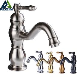 Bathroom Sink Faucets Brushed Nickel Basin Single Handle Cold Water Tap Deck Mounted Long Spout Lavatory Mixer 230410