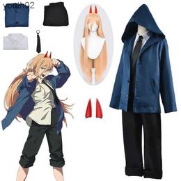 Anime Costumes Anime Cosplay Chains Man Come Women Blue Casual Outfits Jacket Pants Suit Red Hairpin Blood Devil Halloween Party Set ZLN231111