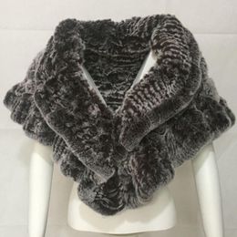 Scarves Knitted Rex Fur Shawl Cape With Rose Flower Falbala For Dinner Party 210735