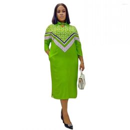 Casual Dresses African Women's Three-Quarter Sleeve Dress Fashion Temperament Elegant Print Round Neck Shirt Long Skirt