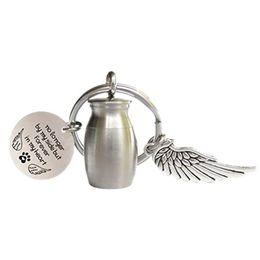 Mini Key rings Cremation Urn Keychain with Wing and Round tags for Memorial Ashes Holder Keepsake Dog Cat Pets Human Jewellery Gift 314I