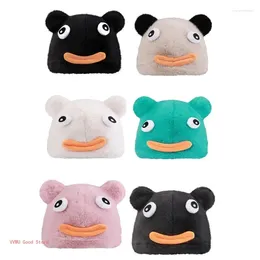 Berets Cartoon Eyes Plush Hat For Winter Lovely Sausage Mouth Ear Beanie Teens Adult Outdoor Activity Fisherman